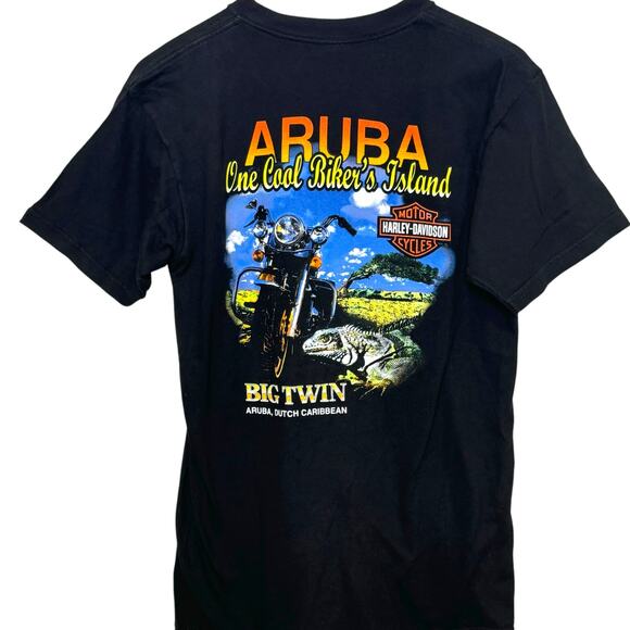 Harley Davidson Size Medium Checkered Flag T-Shirt Aruba _One Cool Bikers Island - Picture 3 of 6